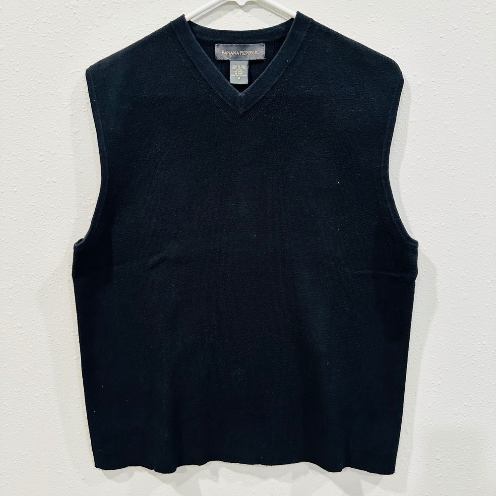 Banana Republic Mens Black V Neck Sleeveless Sweater Vest Cotton Size‎ M classic
